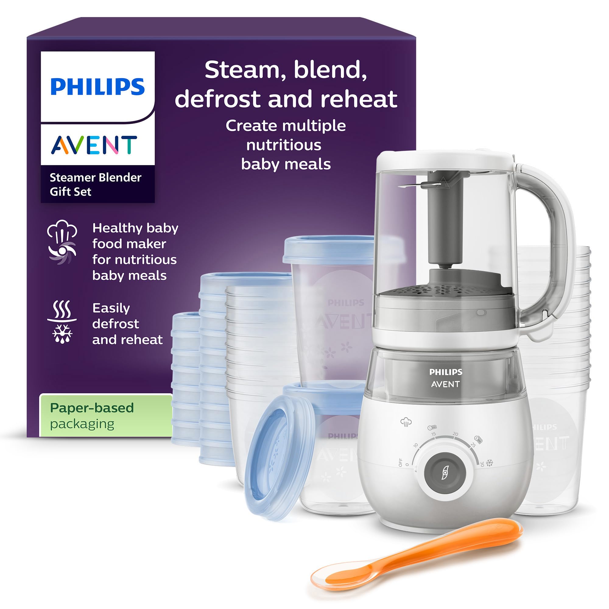 #Philips Avent Geschenkset mit Dampfgarer und Mixer – 4-in-1-Babynahrungszubereiter, Dampfgaren, Mixen, Entfrosten und Aufheizen  ...