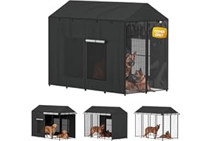 LitaiL Outdoor Dog Kennel Cover - Full Coverage for 8'Dx4'Wx6'H Dog Cages, 1200D Heavy Duty Waterproof Kennel Cover, (Cover Only) Black