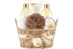 ARIOSEMONDE Bath and Body Warm Vanilla Sugar Spa Gifts for Women, with Shower Gel, Bubble Bath, Body Lotion, Bath Bomb, Bath Salt, Spa Basket Gift Set for Women, 7pcs Set Gifts