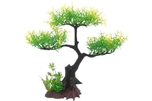 Fish Tank Plants - Artificial Fish Tank Decorations - Plant Waterscape, Blossom Tree & Grass Aquarium Decor Set, Hides Access