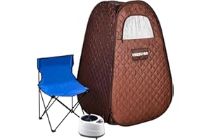 HIGOSPRO Portable Full Body Steam Sauna, Lightweight Steam Saunas for Home Spa, 2.6L FCC Certified 1000W Steam Generator, 90 Minute Timer, Indoor Steam Sauna Tent with Chair and Remote Control, Brown