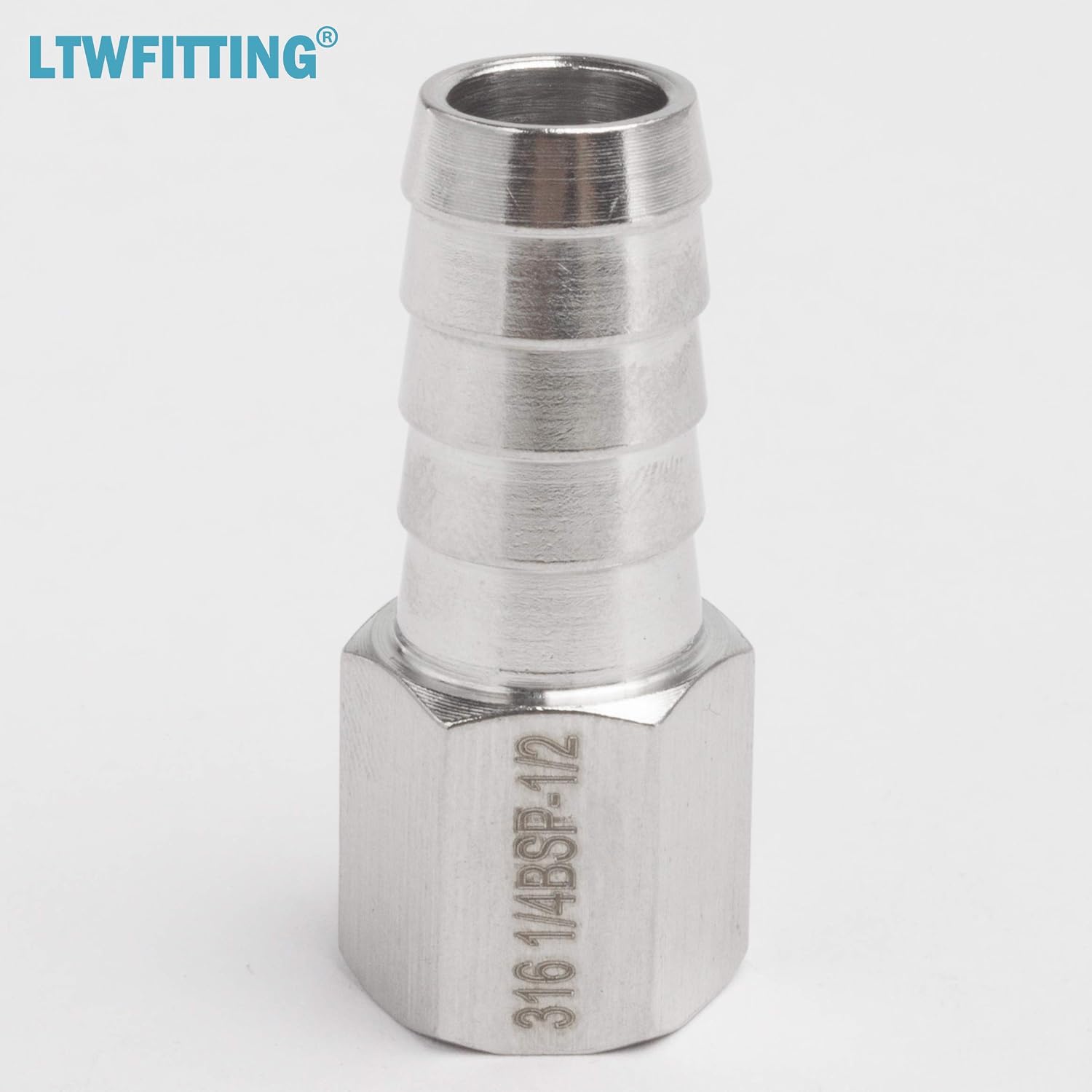 LTWFITTING Stainless Steel 316 BSP Fitting Coupler/Adapter 1/4-Inch Female BSPP x 1/2-Inch(12mm) Hose Barb Fuel Gas Air Fuel(Pack of 5) - Image 3