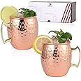 K Kitcherish Moscow Mule Mugs Set of 2-[Gift Set]18 oz, Hammered Copper Mugs | Stainless Steel Lining, Copper Plating Cup wit