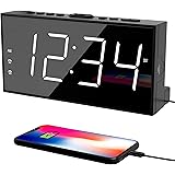 Alarm Clock for Bedroom, 2 Alarms Loud LED Big Display Clock with USB Charging Port, Adjustable Volume, Dimmable, Snooze, Plu
