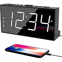 Alarm Clock for Bedroom, 2 Alarms Loud LED Big Display Clock with USB Charging Port, Adjustable Volume, Dimmable, Snooze, Plu