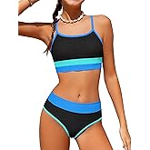 TALLWH Girls Bathing Suit Color-Block Adjustable Straps Bikini Sets Girls Two Piece Swimsuits with Chest Pad Swimwear 7-18T