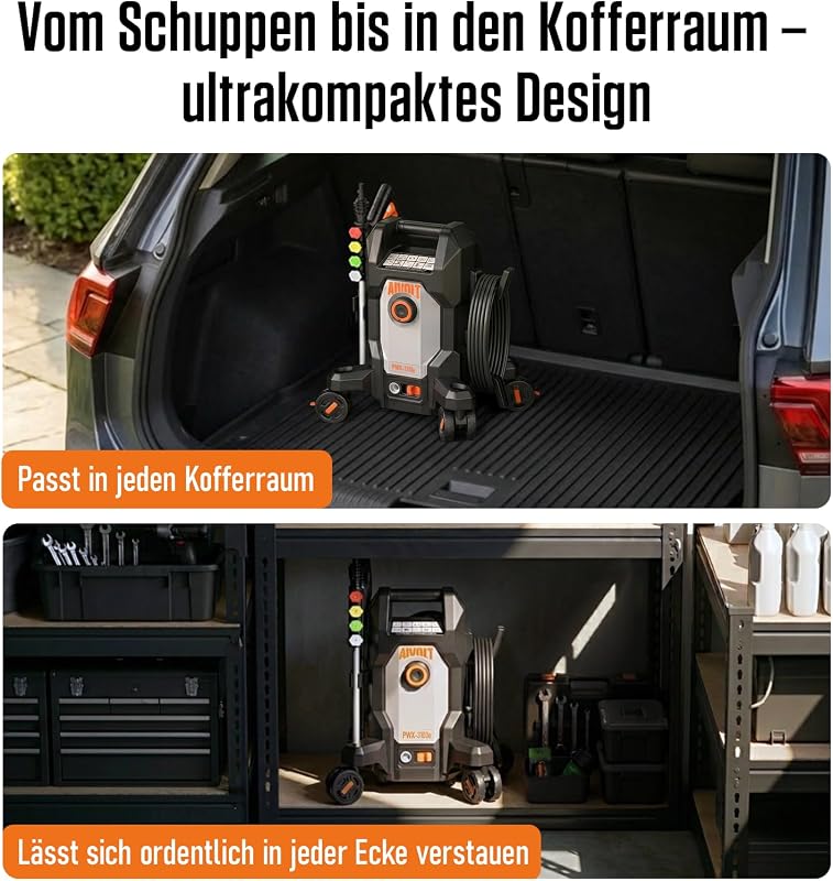 Hochdruckreiniger 2000 W 200 bar, Anti-Kipp 4-Rad Design