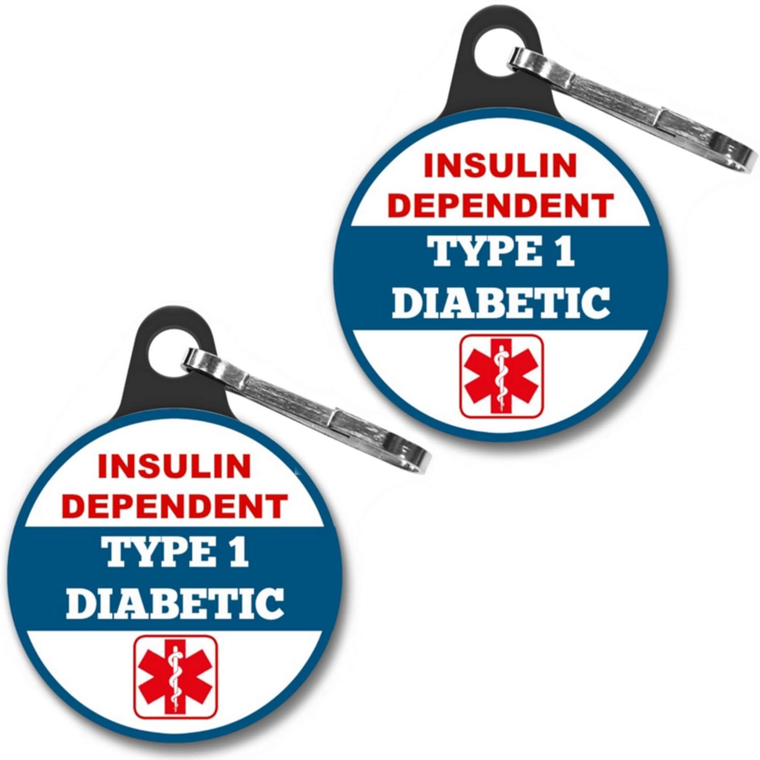 Insulin Dependent Type 1 DIABETIC Medical Alert Tag 2pcs Zipper Pull