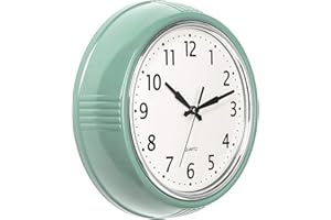 Bernhard Products Retro Wall Clock 9.5 Inch Green Kitchen 50's Vintage Design Round Silent Non Ticking Battery Operated Quality Quartz Clock (Seafoam Green)
