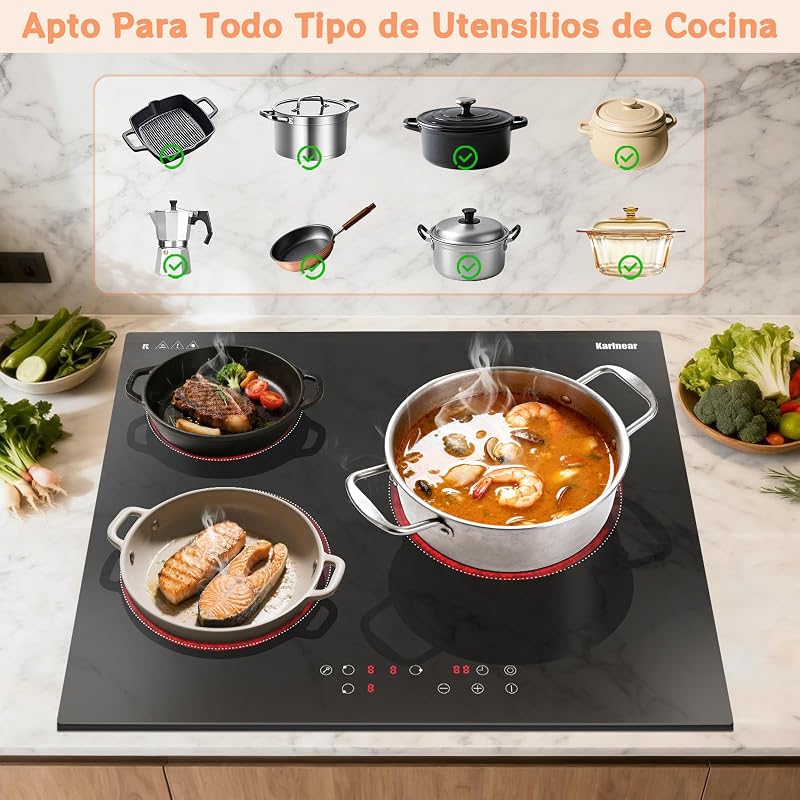Placa Vitroceramica 3 Fuegos 60 cm con Zona Extensión, 5200 W