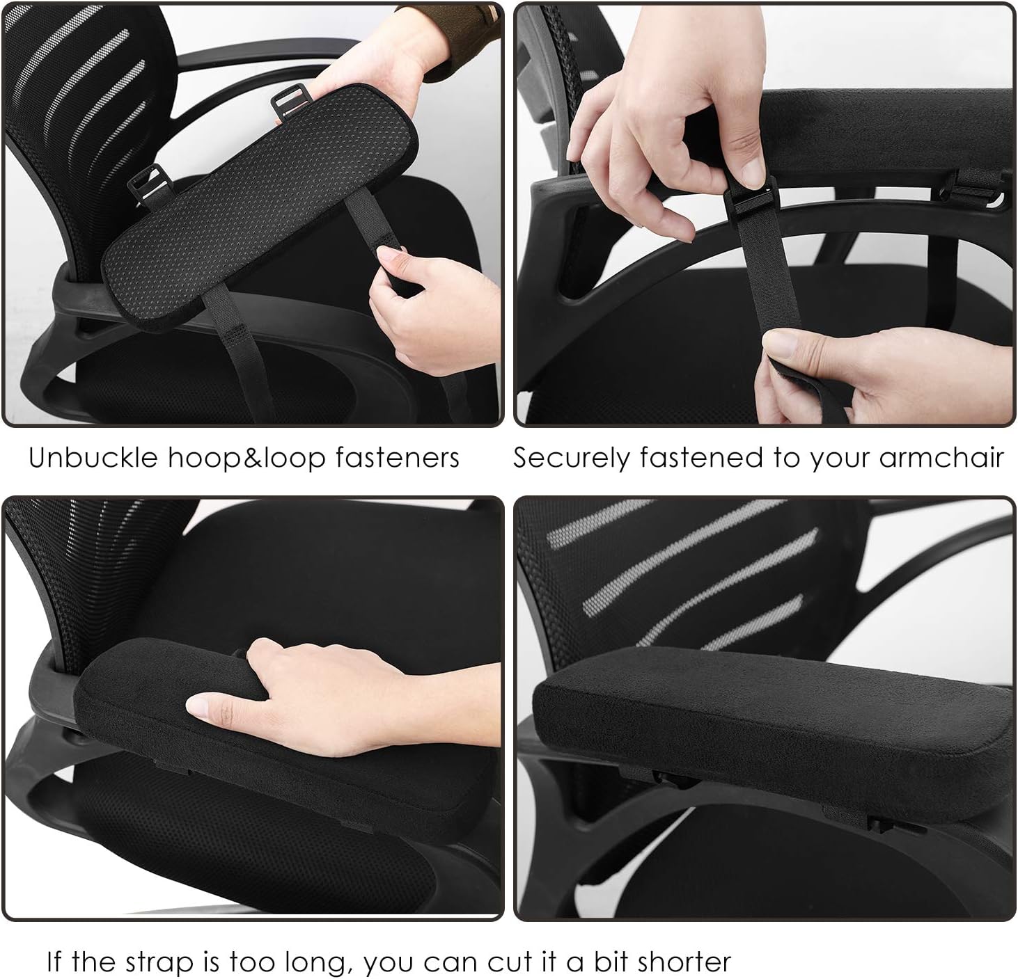 MoKo Office Chair Armrest Pads, Memory Foam Soft Elbow Pillow - Universal Chair Arm Covers for Elbows and Forearms Pressure Relief - Black(2 Pack)
