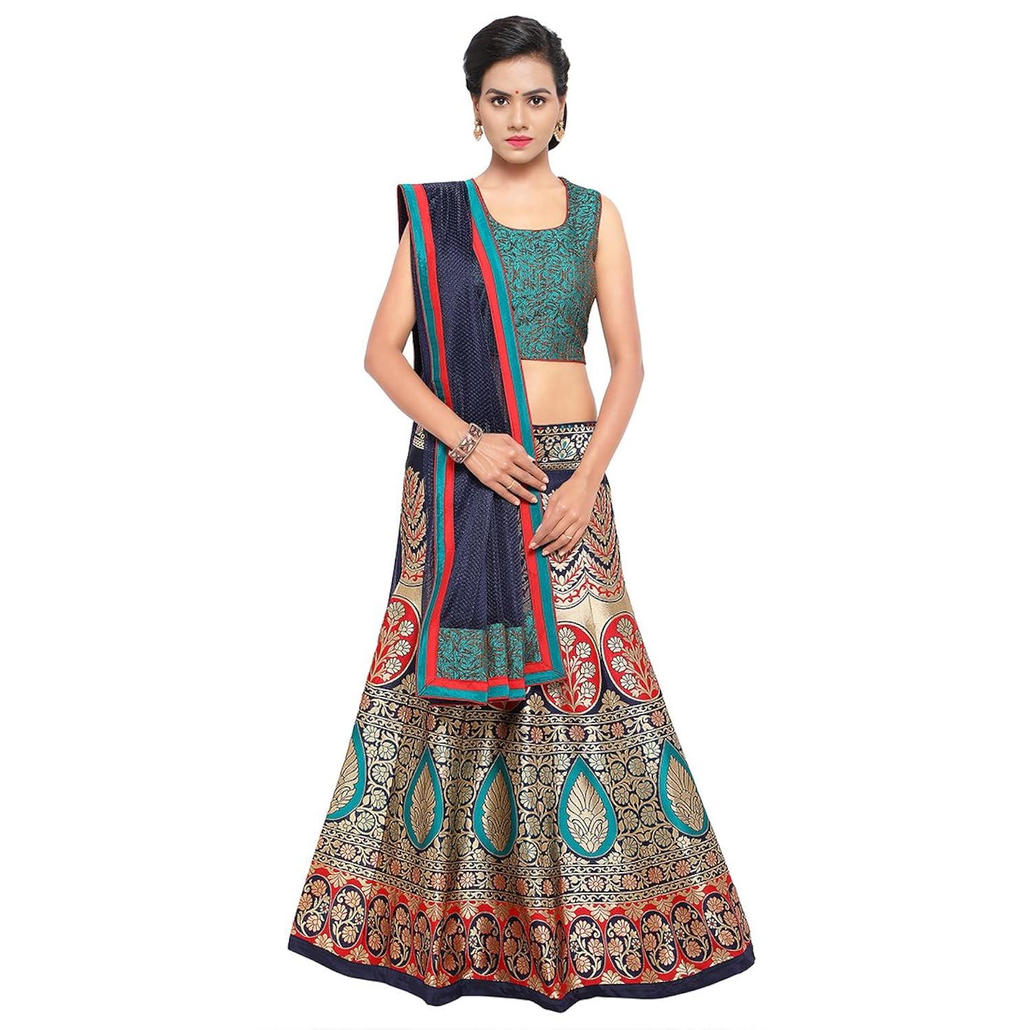 styles closet women's silk lehenga choli (bnd-7102_blue_free size)