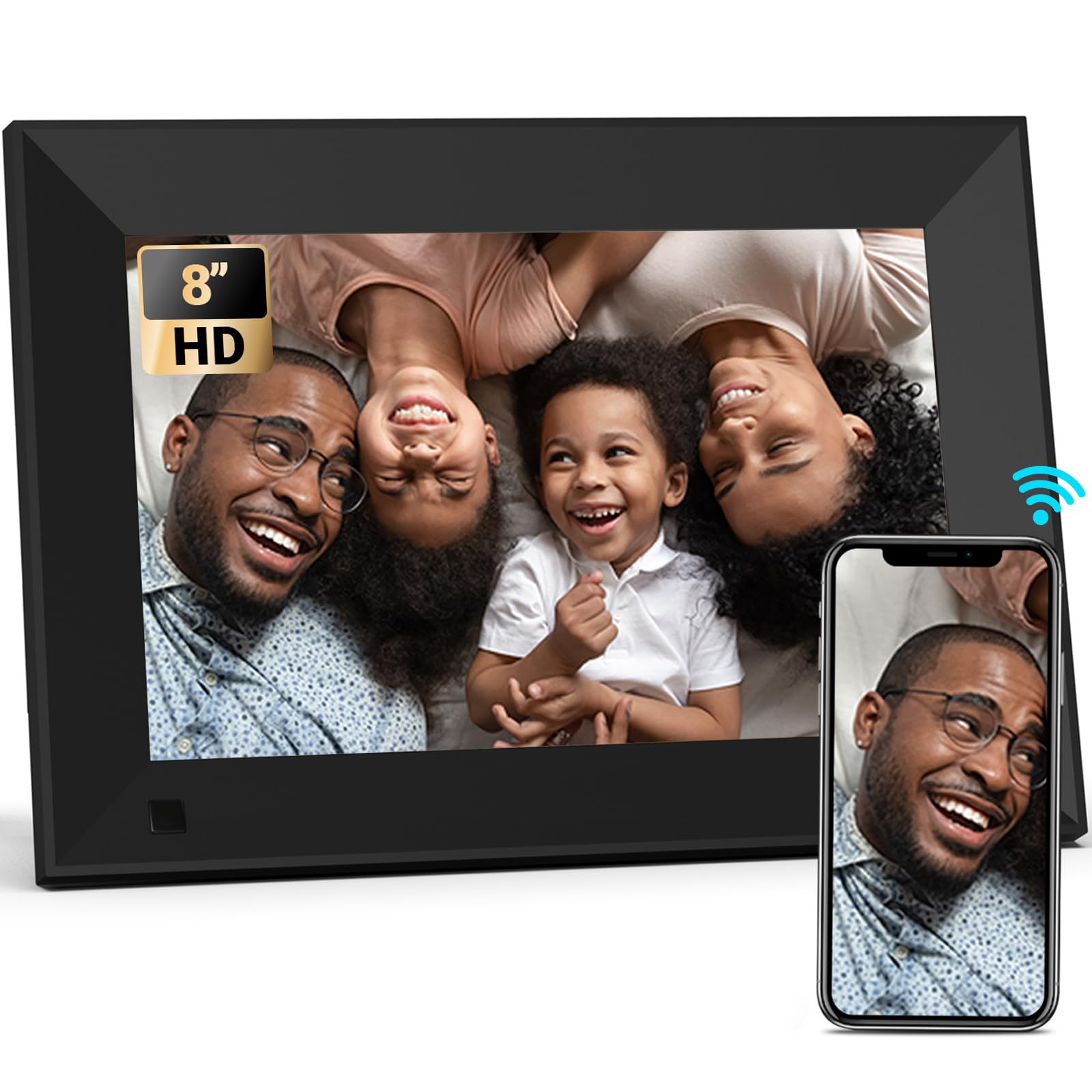 BSIMB 8 Inch Digital Picture Frame Touch Screen, 1280x800 HD WiFi Electronic Photo Frame Album Display 16GB, Share Pictures/Videos via App/USB/SD Easy Setup Gifts for Mom, Auto-Rotate, Solid Black