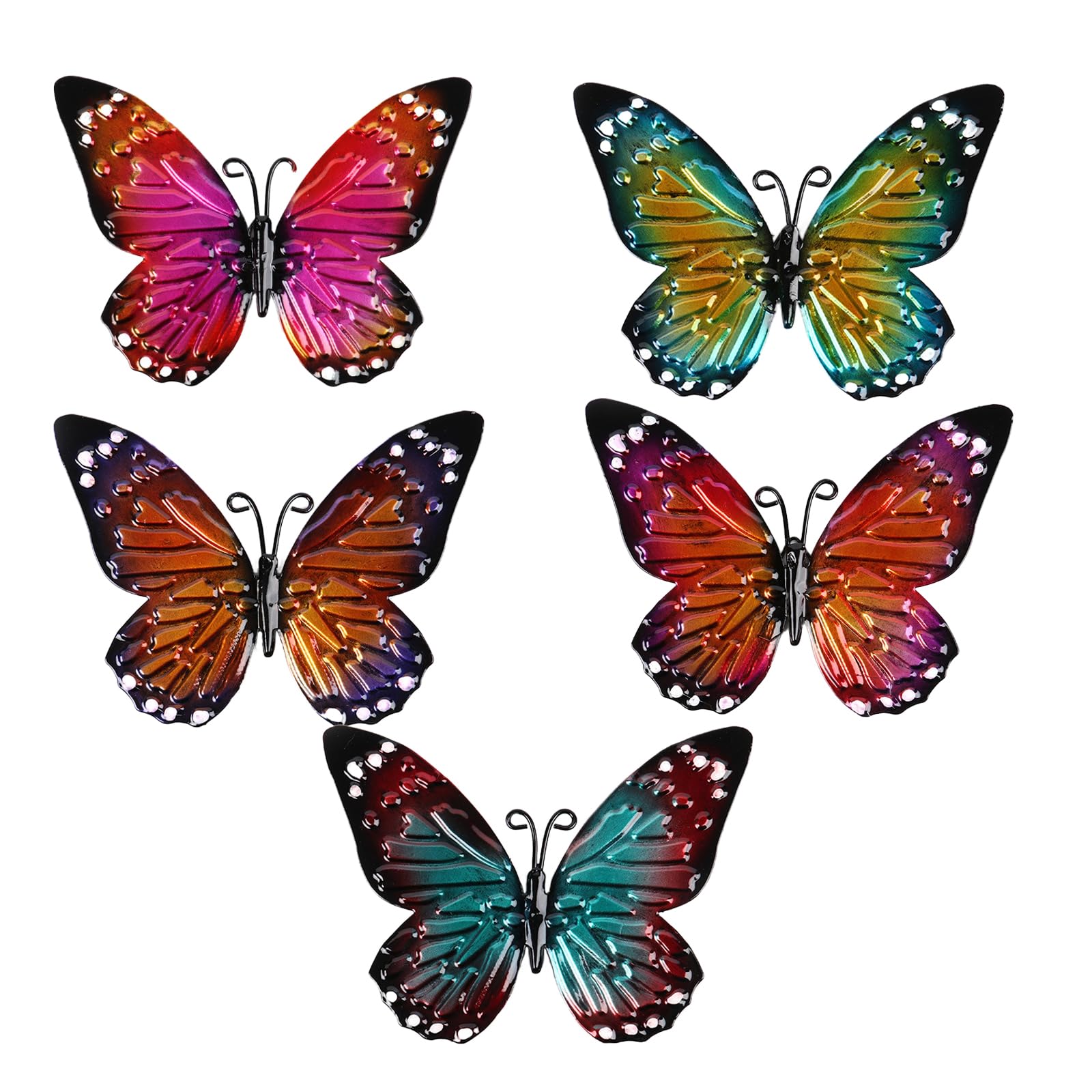VPB 5Pieces Outdoor Metal Butterfly Wall Garden Art Decoration,Metal Butterfly Butterfly Ornaments for Outdoor Fences Sheds Fences Yard Decorations Wall Hanging Kitchen Art Deco