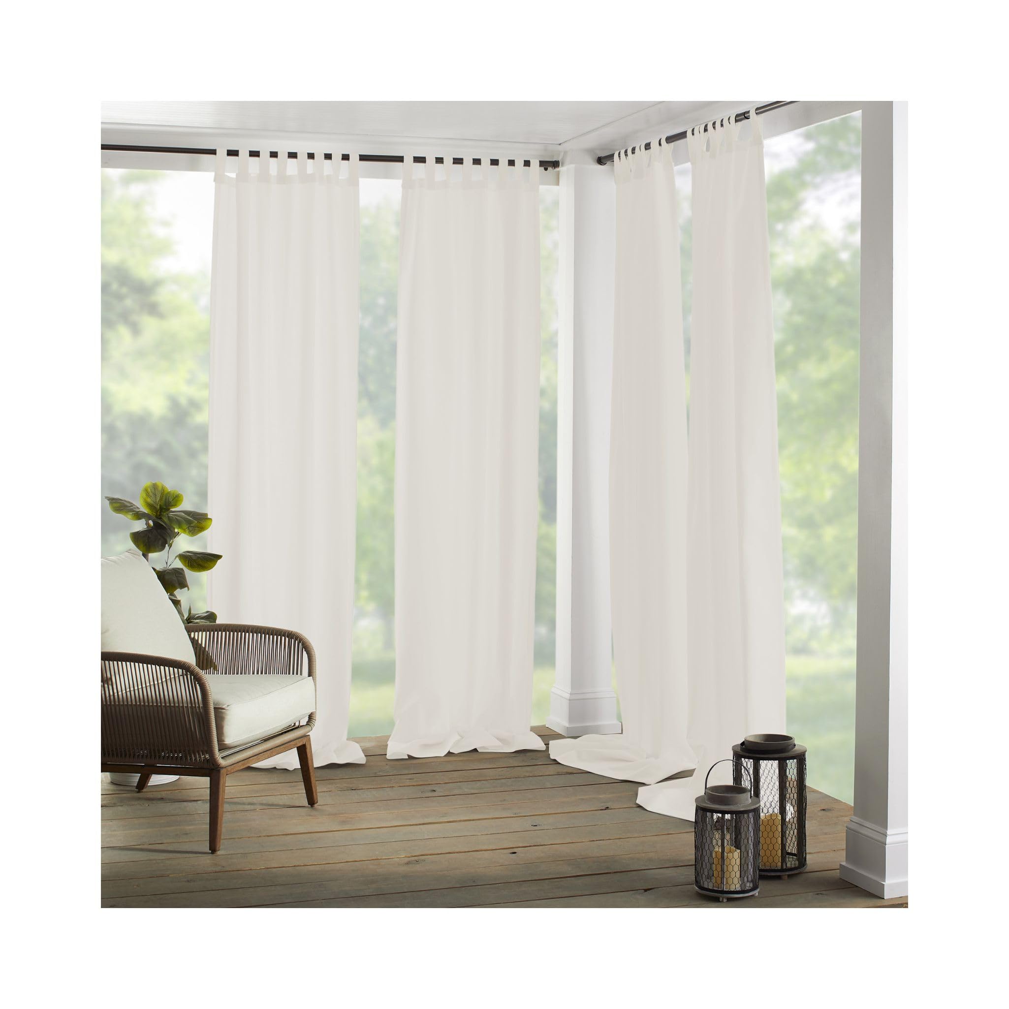 Elrene Home Fashions Matine Weatherproof Tab-Top Indoor/Outdoor Solid Color Curtain Panel for Porch, Pergola, Patio, Deck, 52”W x 84”L, Ivory