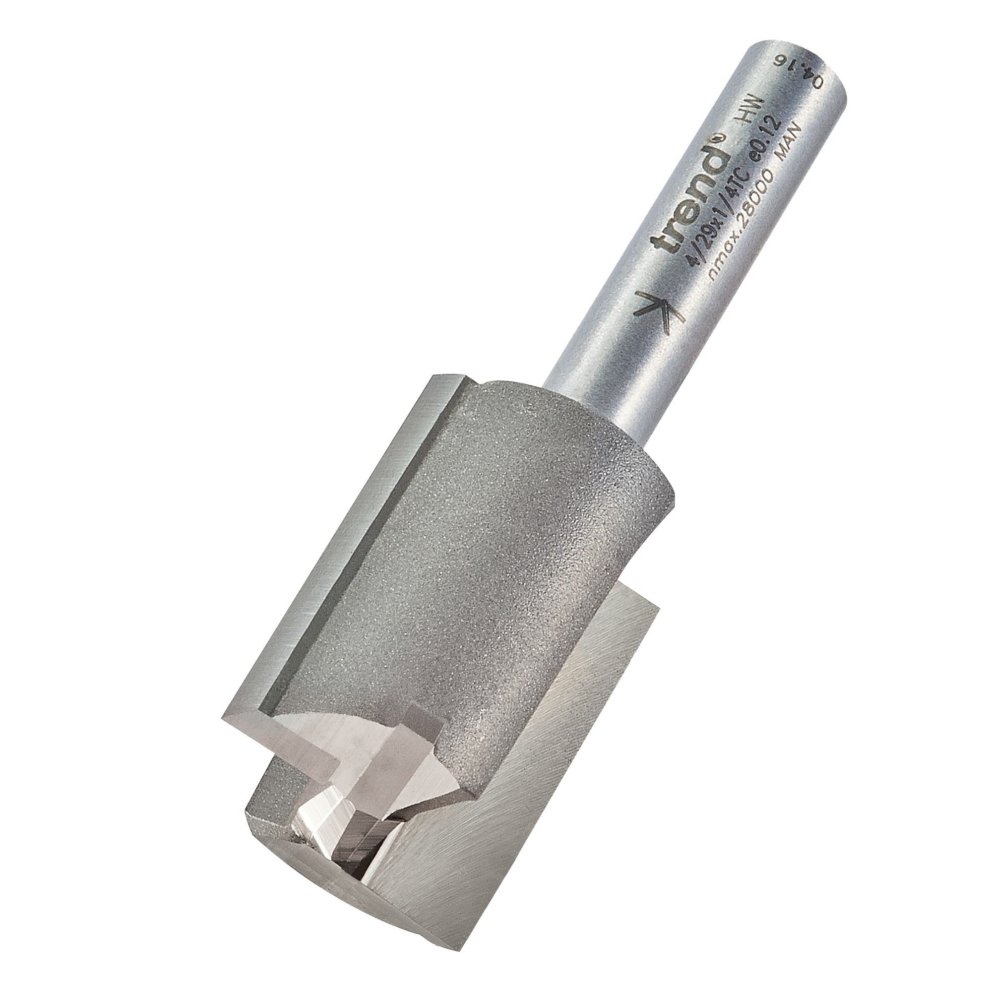 Trend Professional Straight Two Flute Router Cutter, 1/4 Inch Shank, 18mm Cut Diameter, 25mm Cut Length, Tungsten Carbide Tipped, 4/29X1/4TC