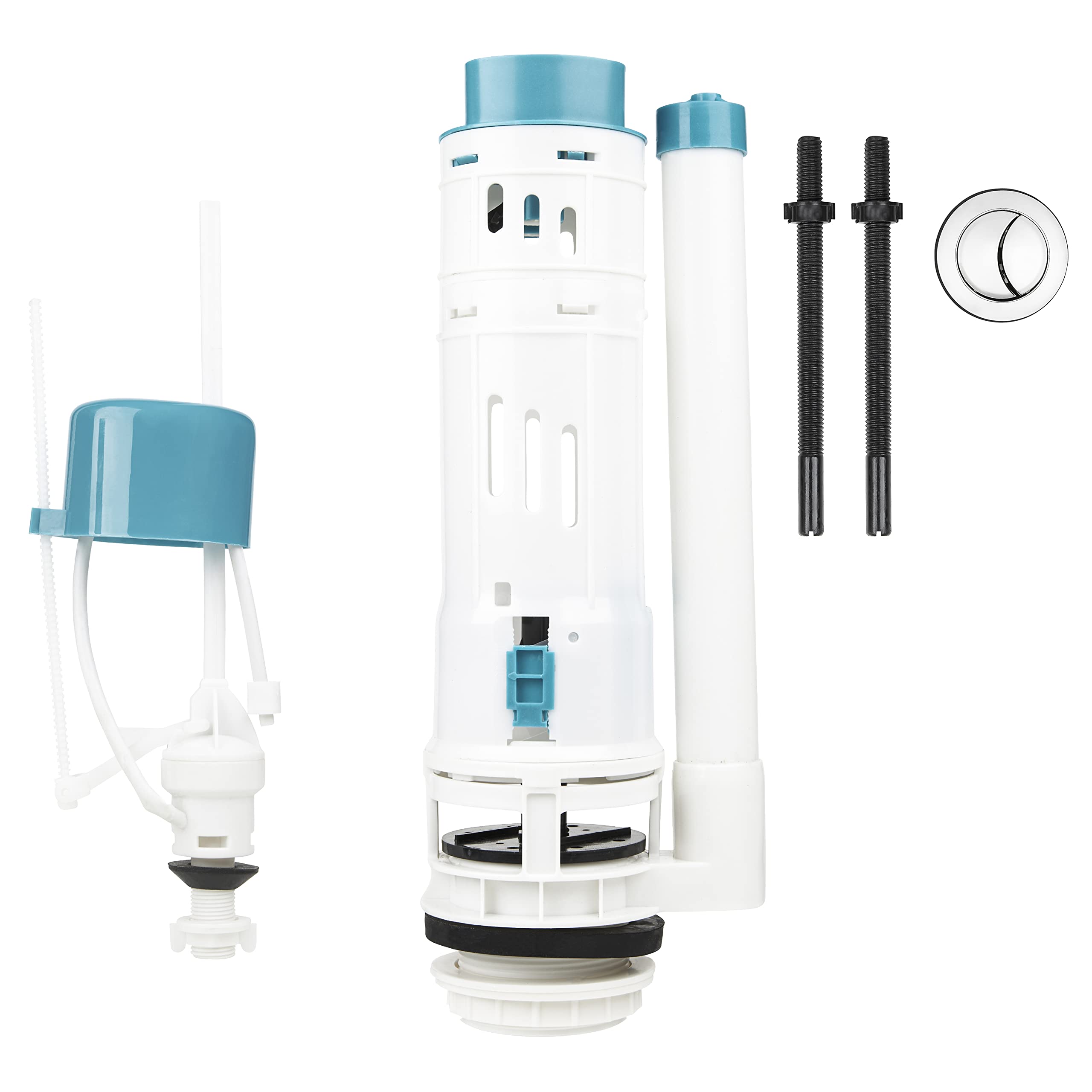 Ultra White Dual Flush Valve Toilet Cistern Outlet Kit Toilet Cistern Replacement Water Cabinet WC Drainage System 32Cm Height for 2 Inch Outlets Full Kit Parts and 2 Push Button Replacements