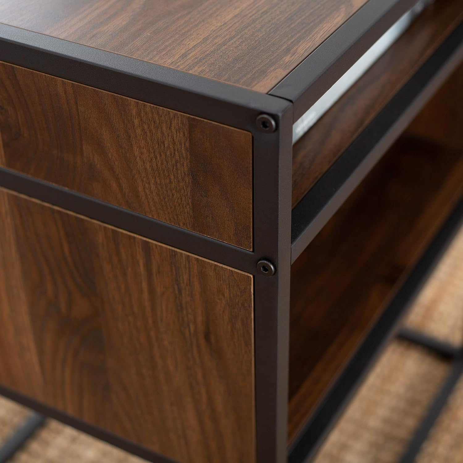 Walker Edison Industrial Modern Metal Frame Wood Rectangle Side Accent Set Living Room Storage Shelf End Table, Dark Walnut: Furniture & Decor