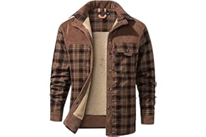 Haellun Men's Long Sleeve Sherpa Lined Shirt Jacket Flannel Plaid Fleece Coats