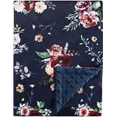 BORITAR Baby Blanket for Girls Super Soft Double Layer Minky with Dotted Backing Dark Blue Blanket with Beauty Floral Printed 30 x 40 Inch(75x100cm)