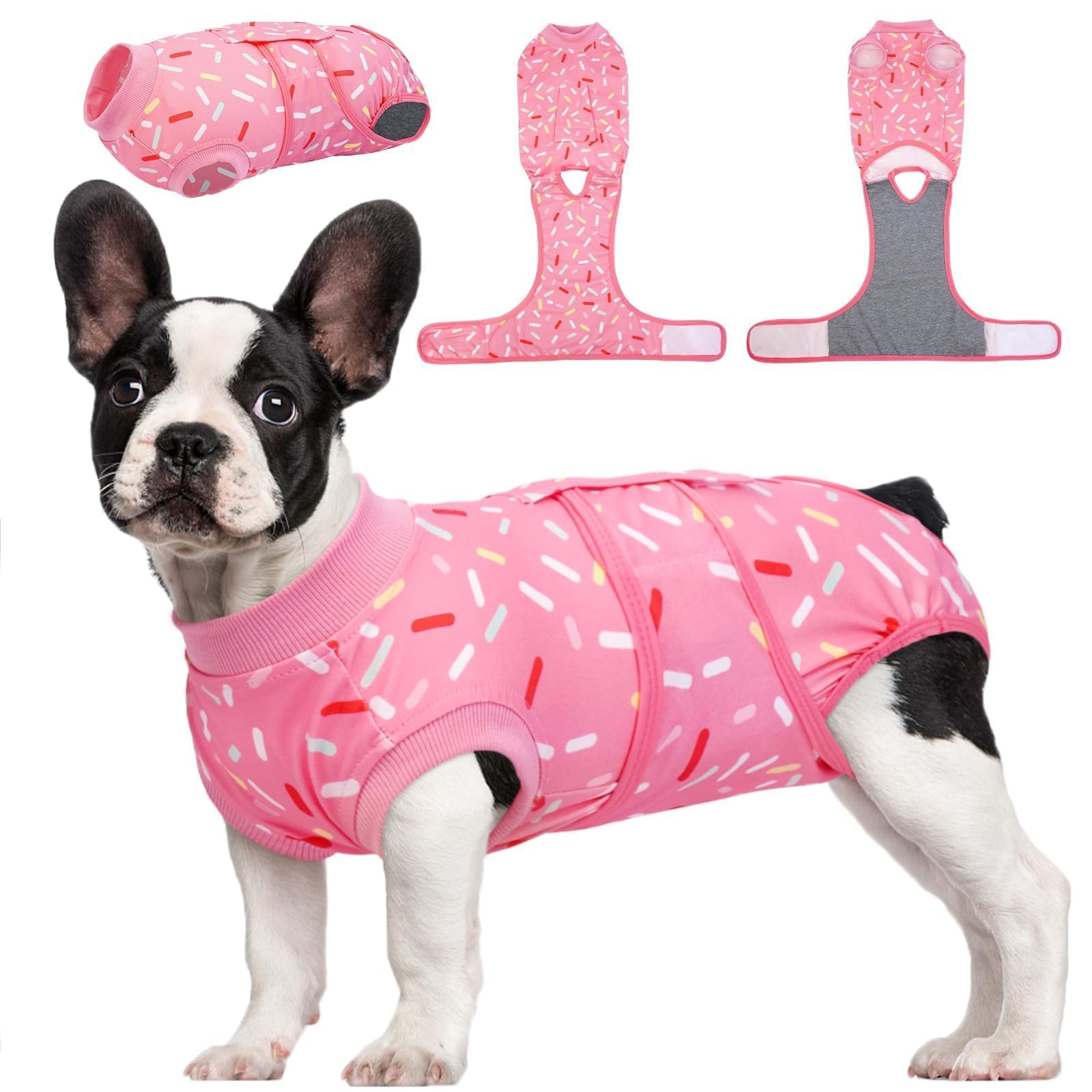 Photo 1 of Kuoser Recovery Suit for Dogs, Dog Recovery Suit Female Doggie Onesie for Surgery, Post-Op Onesie for Female & Male Dogs, Soft Protective Wear, PinkRibbon M