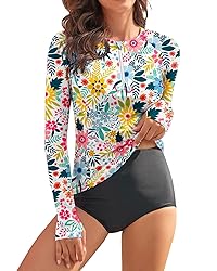 WOWENY Women Rash Guard Long Sleeve Swimsuit Top