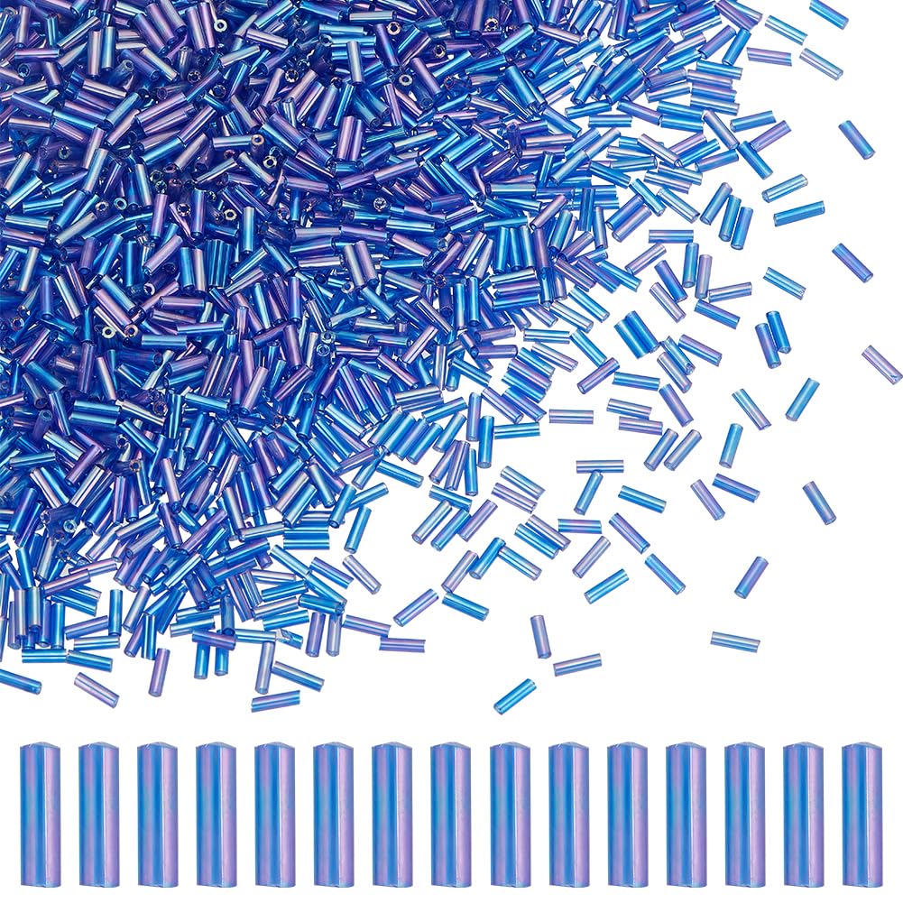 HOBBIESAY 2000Pcs Blue Glass Bugle Beads 1.8mm x 6mm Round Craft Beads for DIY Jewelry Making