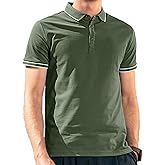 Men's Polo Shirts for Men Short Sleeve Striped Pique Cotton Polo Shirt Business Casual Layering Top Green