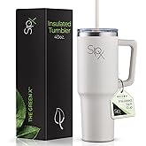 SIPX™ 40 oz Insulated Tumbler with Handle & Straw – Vacuum Insulated Stainless Steel, Leakproof, Cupholder Friendly – Perfect for Iced Coffee, Water & Travel – White