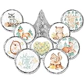 Woodland Baby Shower Favor Stickers - Watercolor Creatures Chocolate Kisses Party Favor Candy Labels - 180 Count