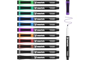 maxtek Magnetic Dry Erase Markers Ultra Fine Tip, 0.7mm Extra Fine Point Thin Dry Erase Markers with Eraser for Planning Whiteboard, Calendar Boards, 12 Colors, Low Odor