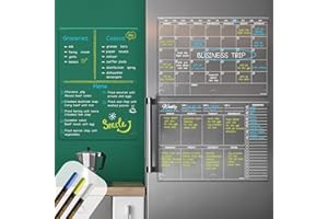 CLEVER CLEAN Large Clear Dry Erase Calendar 3-Pack Combo Set for Fridge, 17"x12" Transparent Reusable Monthly Calendar and Weekly Calendar Set Sticks to Any Smooth Surface e.g Wall, Glass, Cabinets etc.