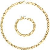 ORICHORE Unique Snake-Skin Pattern Buckle Chunky Chain 14K Gold-Plated Necklace/Bracelet Set | Exquisite Gold Chain Jewelry Set