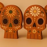 Threehoney 2 Pcs Day of The Dead Sugar Skull Table Decorations,Mexican | Mexican Dia De Los Muertos, Marigold Skeleton, Wooden Sugar Skull Signs, Tabletop, Halloween Centerpiece for Table, Altar