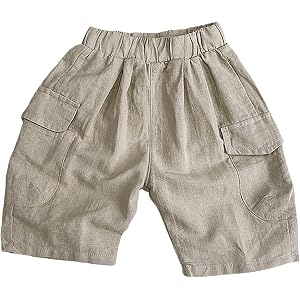 Toddler Baby Summer Linen Shorts Elastic Waist Wide Leg Cargo Shorts Boys Girls Comfy Athletic Short Pants Preppy Shcool Wear