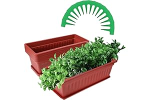 SPARKFIRE 6Pcs 17 Inch Flower Window Box with Tray Plastic Vegetable Planters with 15Pcs Plant Labels for Windowsill, Patio, 
