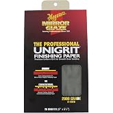Meguiar's Unigrit Finishing Paper - 2,000 Grit - Pro Wet/Dry Sandpaper, Fast and Even Cutting Action with Smooth Sanding Pattern That Eliminates The Risk of Deep, Uneven Sanding Scratches, 25 Sheets