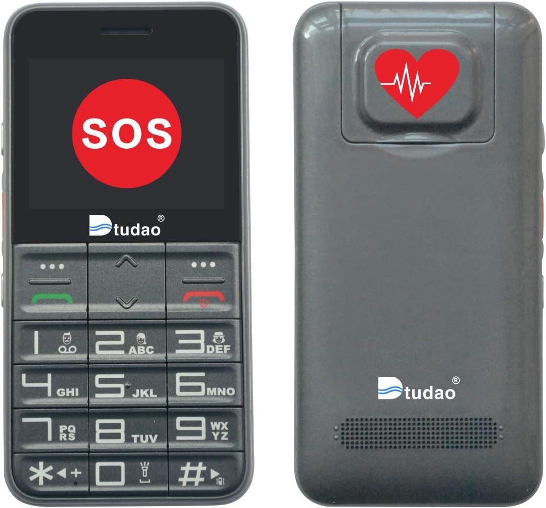 Dtudao Senior Cell Phone with Tracker, SOS, FDA Certified Heart Beat, Oxygen, Compatible with iOS and Android, Tracker Phone Perfect for Senior & Children Citizen a Waterproof Pouch (Gray)