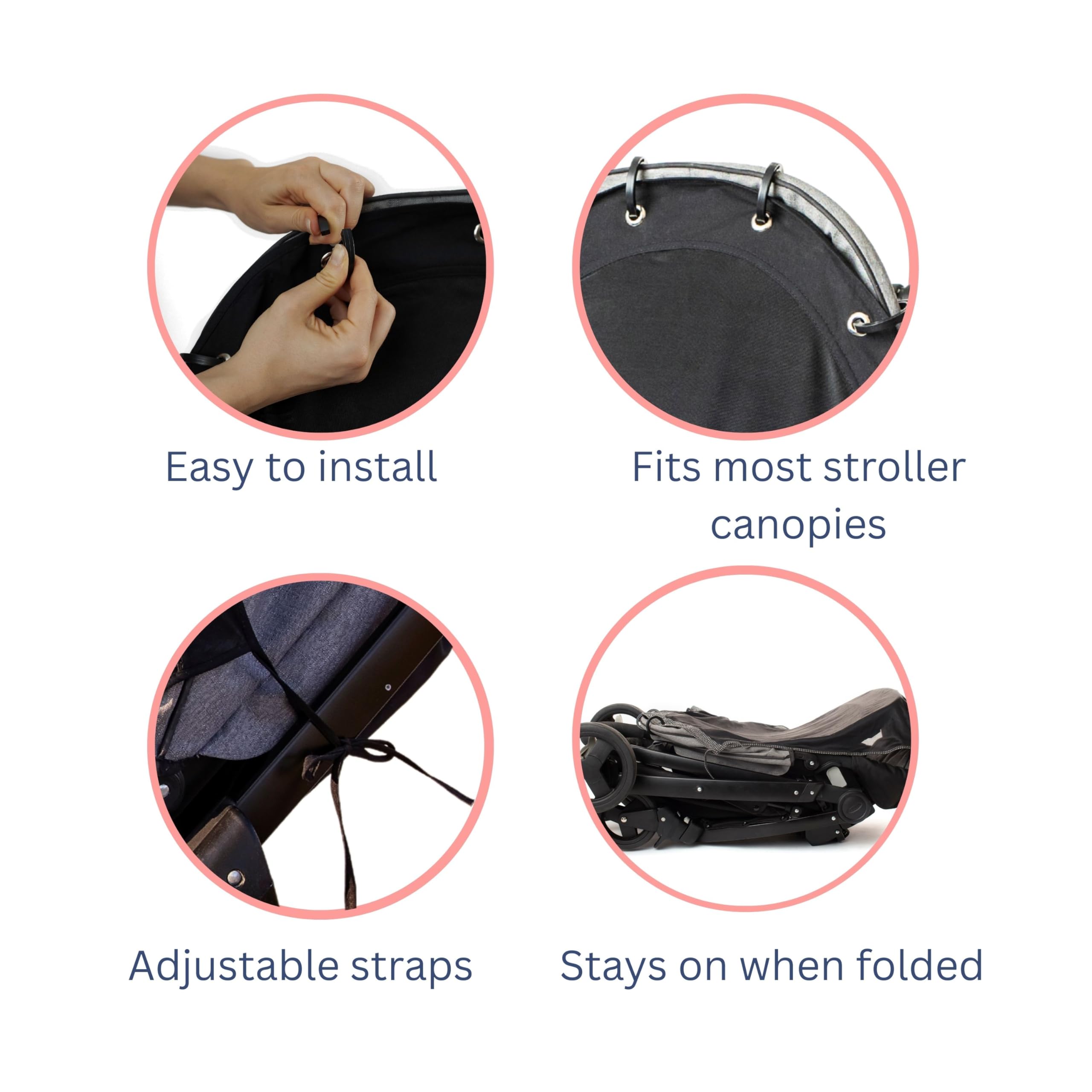 Stroller Sun Shade - Universal UV Protection Cover for Strollers Sunshade with See Through, Clip-On Sun Blocker, Sun Shield for Baby, Breathable Adjustable Fit, Full Coverage, L Black