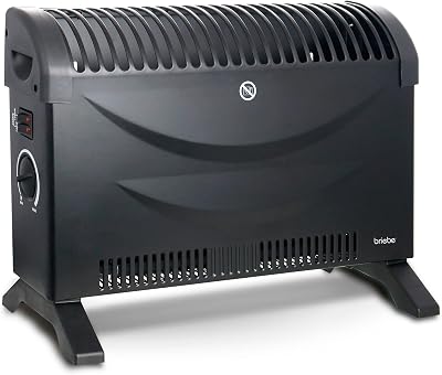 Radiador Convector Eléctrico Aire Caliente, Regulador de Temperatura, Termostato Para Bajo Consumo, Silencioso, Portátil, Asas de Transporte, 3 Niveles Potencia 750W, 1250W, 2000W (Negro)