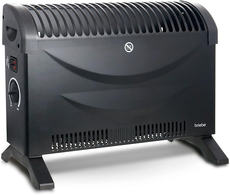 Briebe radiador convector elétrico de ar quente, regulador de temperatura, termostato para baixo consumo, silencioso, portátil, alças de transporte, 3 níveis de potência 750w, 1250w, 2000w (preto) — foto 1 de 6