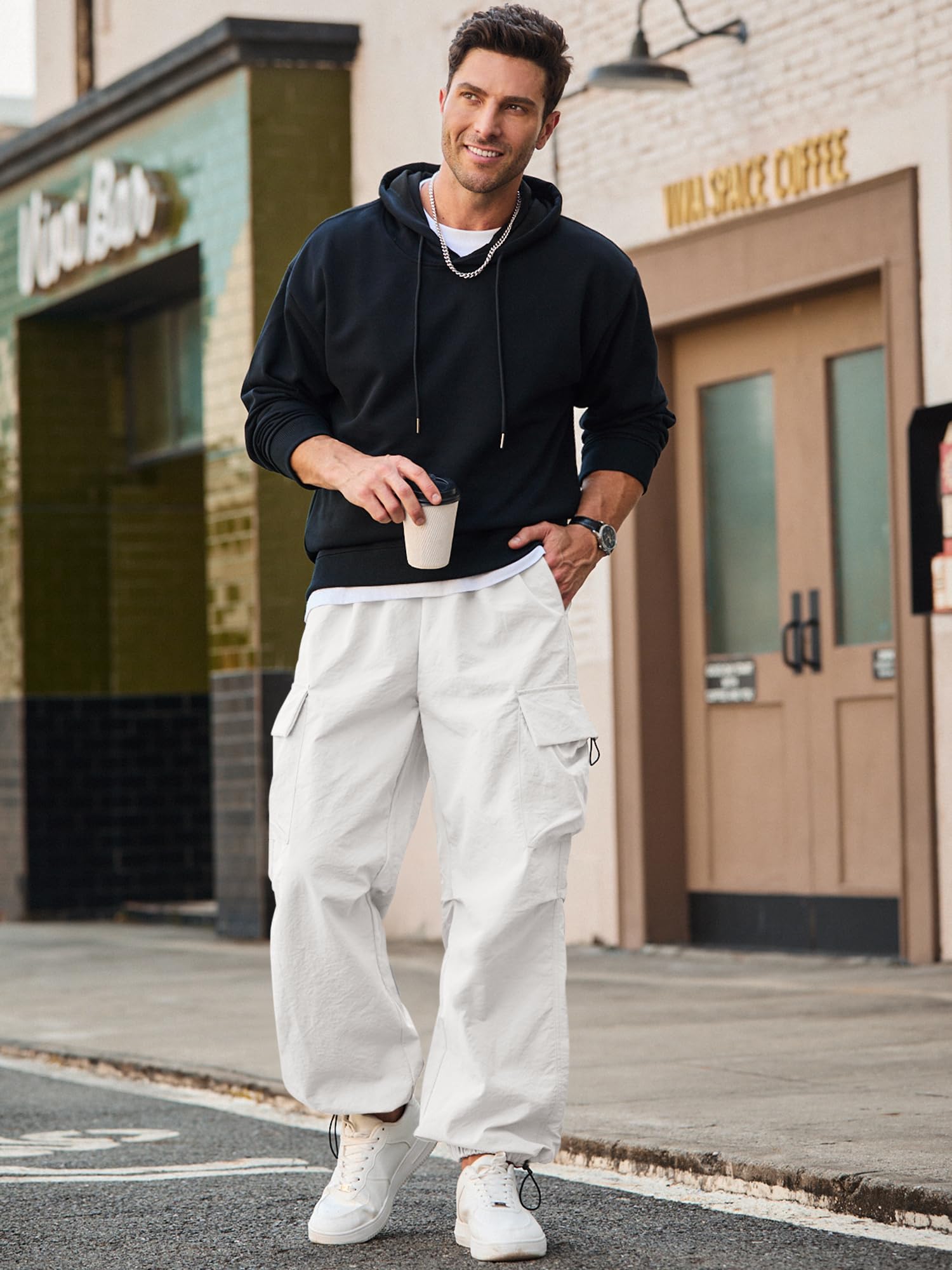 JMIERR Men's Baggy Cargo Pants Trendy Casual Parachute Pant Loose Fit Harem Joggers with Pockets for Streetwear