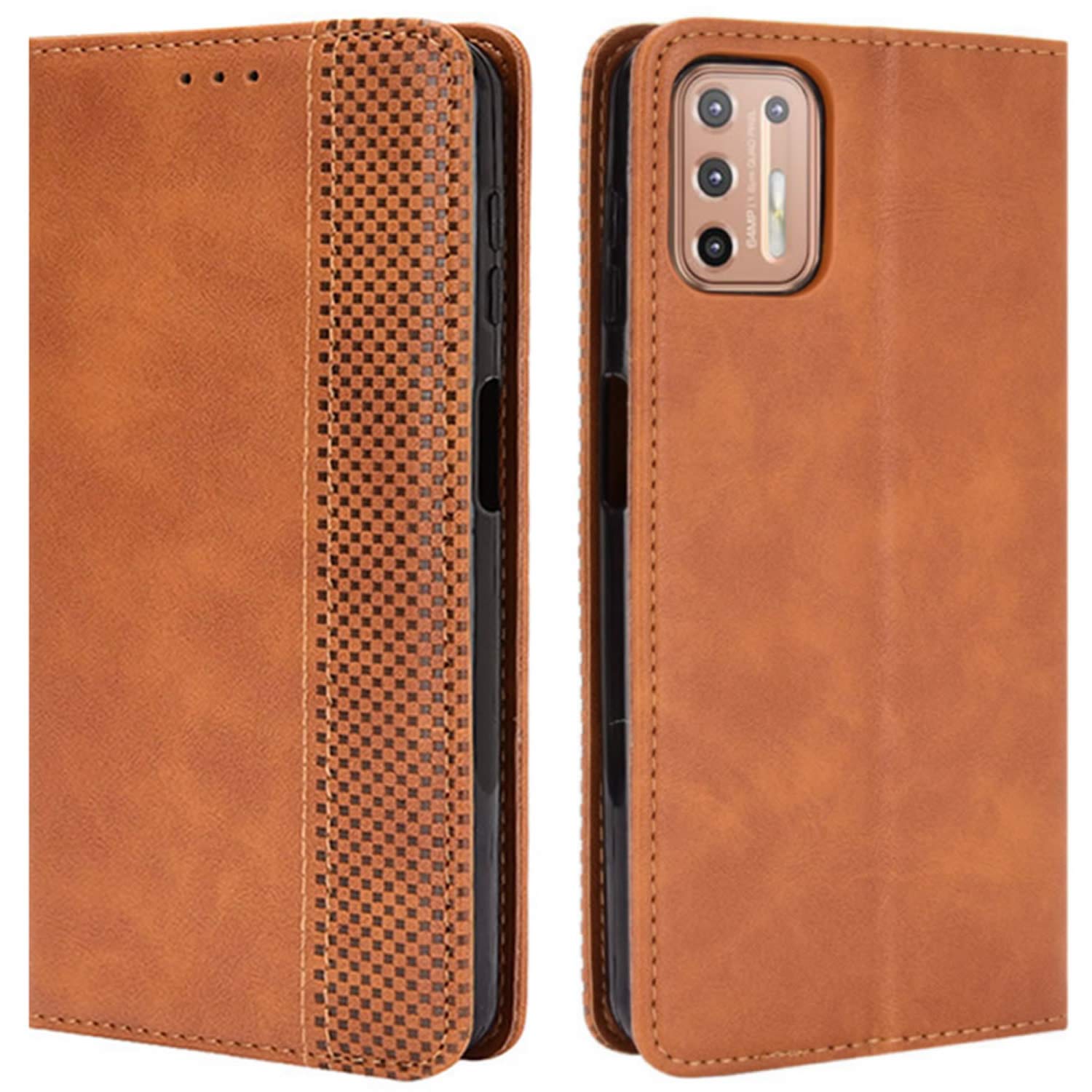HualuBro Motorola Moto G9 Plus Case, Retro PU Leather Full Body Shockproof Wallet Flip Case Cover with Card Slot Holder and Magnetic Closure for Motorola Moto G9 Plus Phone Case (Brown)