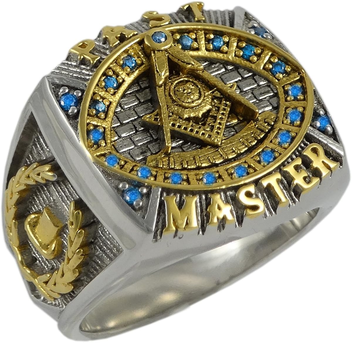 Masonic Past Master Ring Silver 925 and 18K Gold Plated Freemasonry Man