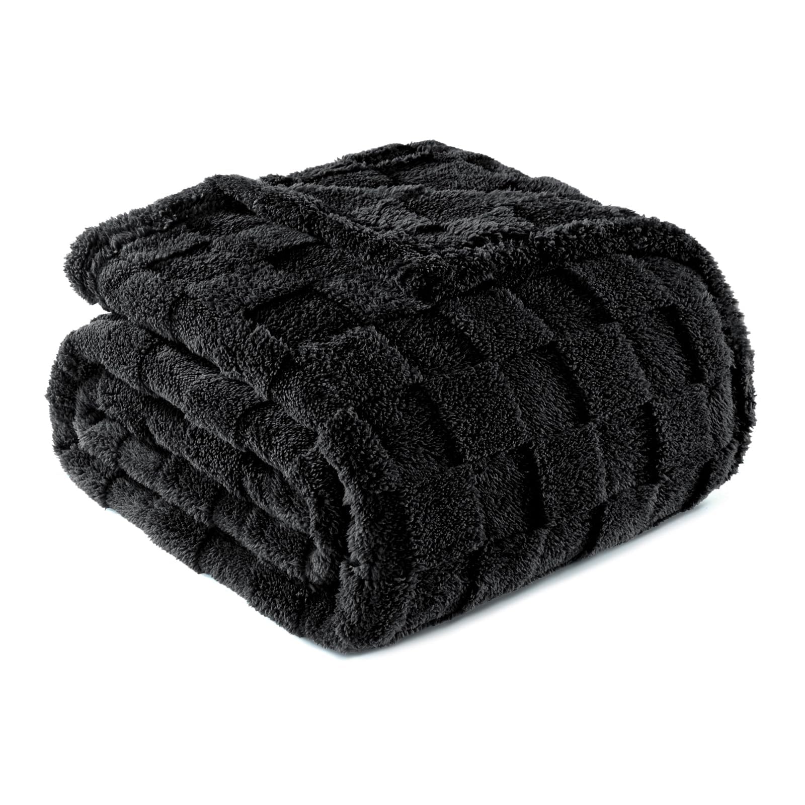 Exclusivo Mezcla Fleece Throw Blanket for Couch,Super Soft and Warm Lightweight Checkered Pattern Blankets for All Seasons, 127x152 CM, Black