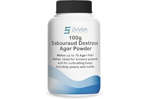 ES EVVIVA SCIENCES Sabouraud Dextrose Agar Powder 100grams - Evviva Sciences - Make Up to 75 Agar Petri Dishes - Premium Performance - Excellent for Mold & Fungus - Great for Mushrooms & Science Projects