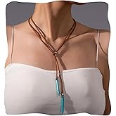 Turquoise Necklace for Women, Handmade Vintage Turquoise Choker Necklace with Leather Cord, Bohemian Lariat Necklace Adjustable Western Jewelry for Women Men