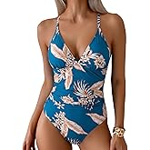 VividHarbor Women's V Neck One Piece Swimsuit Tummy Control Adjustable Spaghetti Straps Bathing Suit Swimwear