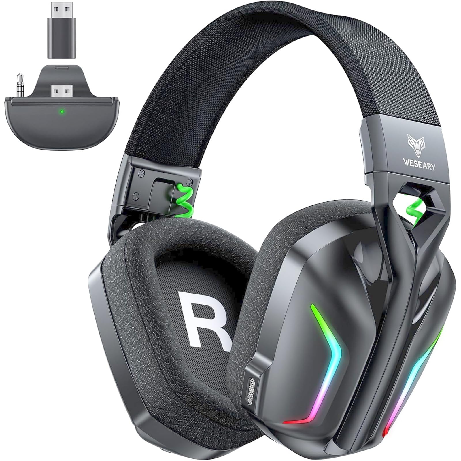 WESEARY Wireless Gaming Headset for Xbox Series X|S, Xbox One, PS5, PS4, PC, Mac, Switch, 2.4GHz + Bluetooth Over-Ear Gaming Headphones with ENC Mic, 3D Stereo, LED Lights for Xbox 360 Accessory Kits