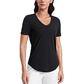 CRZ YOGA Womens Pima Cotton V Neck T-Shirt Short Sleeve Casual Workout Shirts Soft Summer Basic Tee Tops